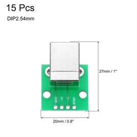 MECCANIXITY 15Pcs USB Square Female to DIP 2.54mm Adapter,1x0.8 Inch 4 Pin Female Connector Green PCB Converter Pin Board Welded for DIY Power Supply, Breadboard Design