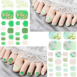 LRKNNO 8 Sheets Semi Cured Gel Toe Nail Stickers Flower Glitter Gradient Nail Wraps Crystal Foils Design Full Nail Wrap Toe Nail Polish Strips Toenail Stickers for women Women DIY Manicure