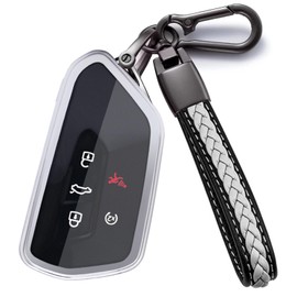 Atecek for VW Key Fob Cover Key Shell Case Compatible with Volkswagen ID.4 Golf 8 MK8 GTI ID.3 Seat Leon MK4 Skoda Octavia (Silver-for Volkswagen)