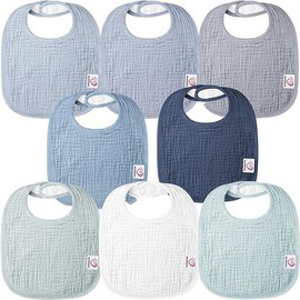 Bearmoss Bearmoss Muslin Baby Drooling Bibs 8 Pack, 100% Cotton Square Adjustable Bandana Bibs Gift for Baby Girls Boys Teething Drool (Mint Iceberg)