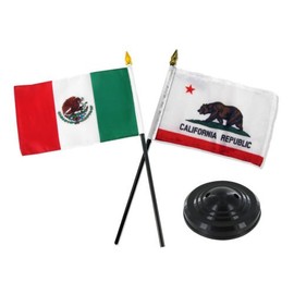 Cali California Republic State and Mexico Country Flag 4''x6'' Desk Set Black Base - Vivid Color and UV Fade Resistant - Prime Outside Garden Home Decor