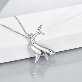 DAYLINLOVE Shark Necklace 925 Sterling Silver Sea Shark Pendant Necklaces Animal Ocean Jewellery Gifts for Women Men Shark Lovers, Sterling Silver, No Gemstone