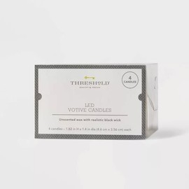 White 1.82" x 1.4" 4pk LED  Flameless Black Wick Candle White - Threshold™: TeaLights