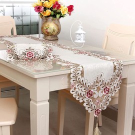 WooJoy Embroidery Lace Table Runner Elegant Vintage Table Runner, Dresser Curved Cabinet Dining Room Table Decoration (40x180cm)
