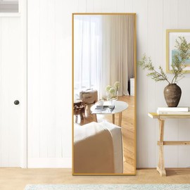 Trvone Full Length Mirror, Aluminum Alloy Thin Frame, Wall-Mounted Mirror, Hanging or Leaning Against Wall, Bedroom Mirror, Floor Mirror, Dressing Mirror, Full Body Mirror, Gold, 64"x21"