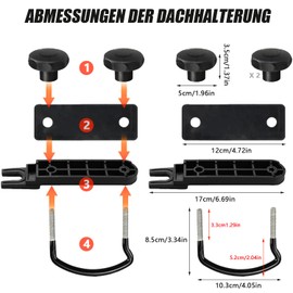 4 Sets Roof Box Mounting U Bracket, Universal Car Van Mounting Fitting Kit, U-Screws Clamps 85 mm Inner Width Installation Accessory Set with 8 Locking Nuts and 2 Bandages Round Dot Sticker