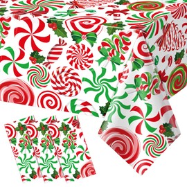 3Pcs Christmas Party Tablecloth Decorations,Red Green Plastic Christmas Ornament Candy Cane Table Cover Rectangle Peppermint Swirl Table Cloth for Christmas Holiday New Year Party Supplies,54x108 Inch