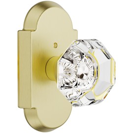 BonKuDoo Gold Glass Door Knobs Interior Privacy Crystal Door Knobs with Lock for Bedroom/Bathroom, Satin Brass