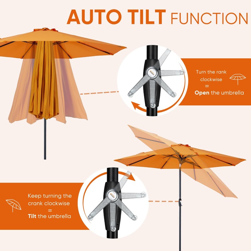 Tempera 9ft Patio Market Outdoor Table Umbrella with Auto Tilt