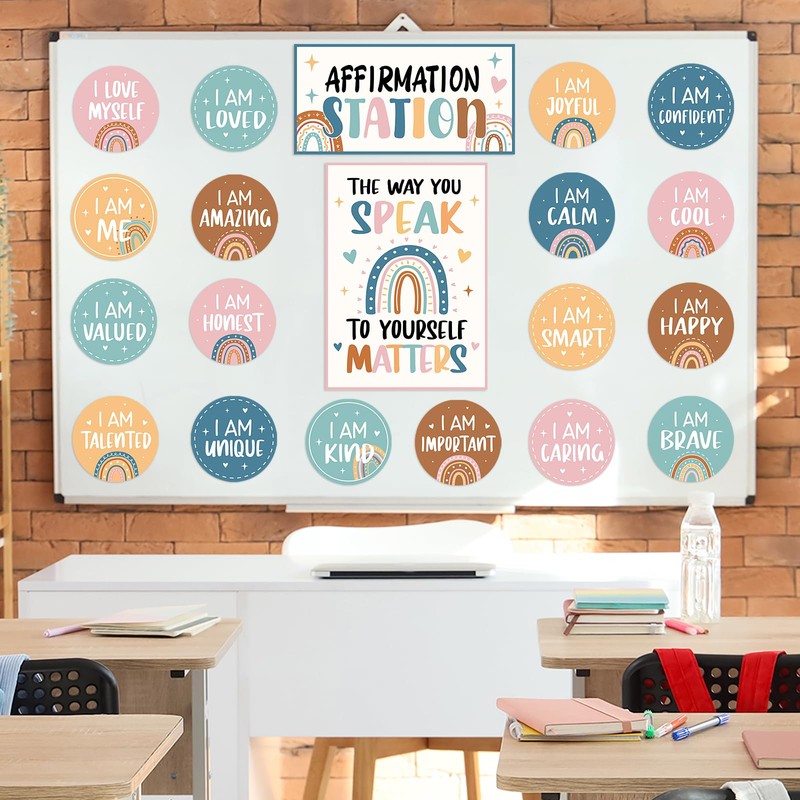 Boho Affirmation Station Bulletin Board Set Rainbow Classroom Decor Positive