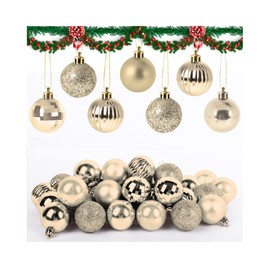 NiCoLa Christmas Baubles 36PCS 40mm Christmas Ball Ornaments, Mini Christmas Tree Baubles with Hanging Loop for Xmas Christmas Tree, Home Party Decor (Champagne)