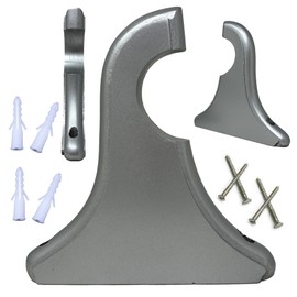 Soporte de barra de cortina de madera con tornillo de montaje, ideal para barra de cortina de hasta 5 cm, perfecto para ventanas y puertas, juego de 2 (plata, hasta 5 cm)