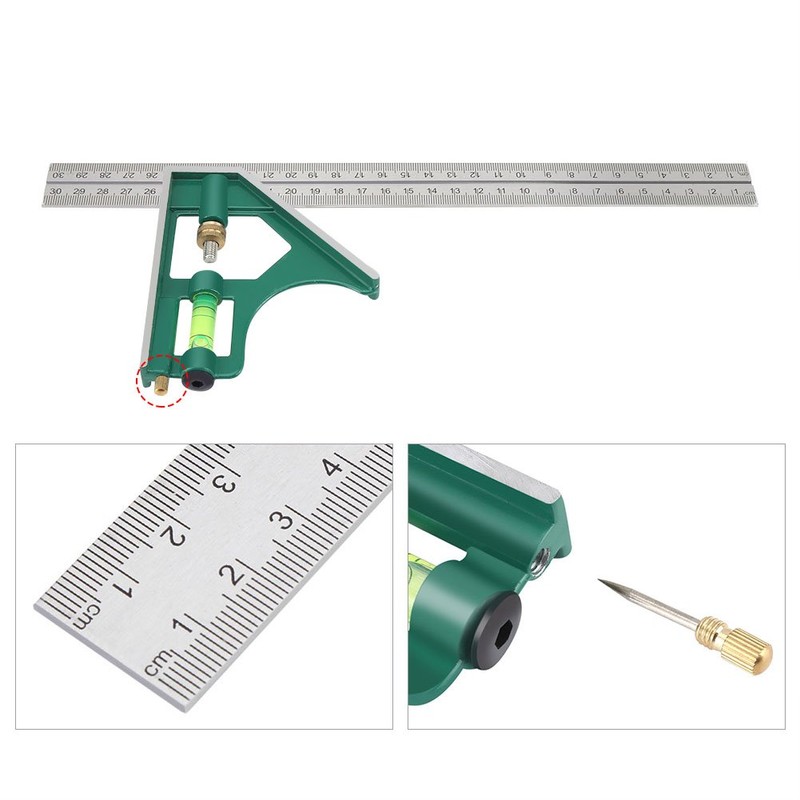 Combination Square Ruler, Multi-Functional 300mm Combination Angle Ruler Combination Ruler