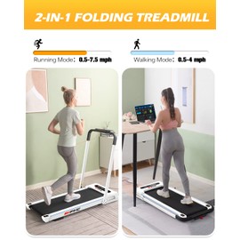 FYC Under Desk Treadmill - 2 in 1 Folding Treadmill Desk Workstation for Home 300LBS Weight Capacity, 3.5HP Free Installation Foldable Treadmill Compact Electric Running Machine for Office, White