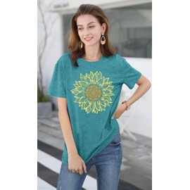 LAZYCHILD Womens Graphic Tees Sunflower Shirts Vintage Flower Graphic Tees Shirts Inspirational Tees Casual Faith Shirt Tops