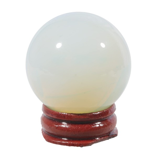 Lovionus89 40 mm Healing Crystal Ball Divination Sphere Sculpture Home Decoration Fengshui Balls with Wooden Stand, Opalite