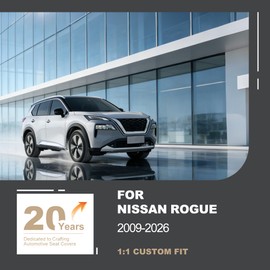 DISUTOGO Seat Cover Fit for Nissan Rogue 2009-2024 2025 2026-5 Seat Full Set Car Seat Covers Leather Waterproof Breathable Seat Cover Protectors Comfort (2 Row 5 Seats, Black & Grey)