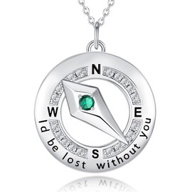 FANCIME Compass Necklaces for Women 925 Sterling Silver Compass Jewelry for Wife Girlfriend Emerald Pendant May Birthstone Green Gemstone Christmas Anniversary Birthday Gifts for Her