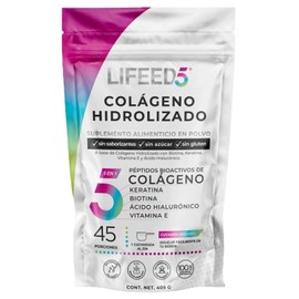 LIFEED Beauty Colágeno Hidrolizado en Polvo con Ácido Hialurónico, Biotina, Keratina y Vitamina E | Suplemento Alimenticio para Cabello, Piel y Uñas | Suplemento en Polvo de 45 Porciones, 405 g