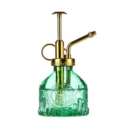 Aebor Glass Plant Mister Spray Bottle, 6.5" Green Glass Water Spray Bottle with Gold Top Pump Small Watering Can, Small Plant Sprayer Mister for Indoor Outdoor House, Green+Gold (Green+Gold D)