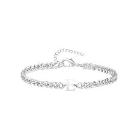 TOLOWOBK Mens Silver Bracelets Initial Bracelet Gifts for Men Boys Stainless Steel Cuban Link Bracelet with A to Z Letter Bracelets Fathers Day Birthday Gifts for Dad Son Husband Boyfriend Brother