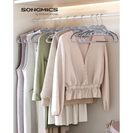 SONGMICS 100 Pack Coat Hangers, Heavy-Duty Plastic Suit Hangers, S-Shaped Opening, Space-Saving, 360º Swivel Hook, 16.3 Inches Wide, Light Gray and Dark Gray UCRP041G100