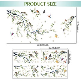 4 Sheets Magnolia Branches Wall Decals White Flowers Wall Stickers DIY Removable Colorful Birds Wall Sticker Petals Falling Home Decoration for Girls Bedroom Living Room Kitchen Bathroom TV Background