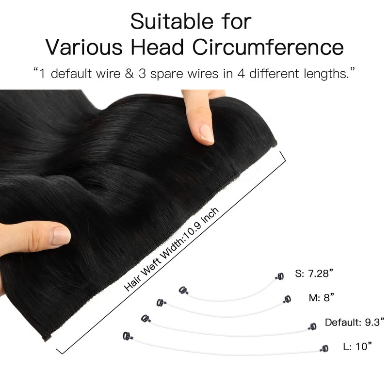 HOTBANANA Wire Hair Extensions, 20 inch 110g Jet Black Fish