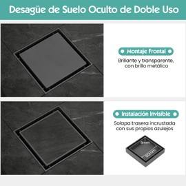 HEEDU Drenaje de Piso, Hogar Acero Inoxidable Drenaje de Piso Cuadrado, Desodorante de Anti-Obstrucción con Funda Invisible Extraíble, Dos Núcleos de Drenaje, Apto para Cocinas, Baños y Aseos(10*10CM) (Gris pistola)