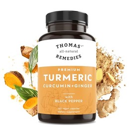 Thomas' all-natural Remedies Cúrcuma, curcumina y jengibre con pimienta negra, suplemento orgánico para apoyar las articulaciones con cúrcuma (95% de 