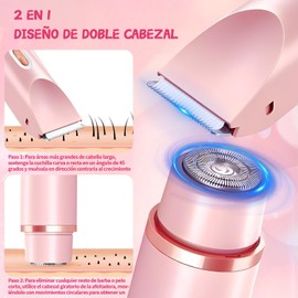 2 En 1 Rasuradora Mujer Recortadora Electrica Bikini Zona Intima Impermeable, Depiladora Facial Mujer USB Recargable Portátil, Afeitadora Electrica Mujer para Zona Intima, Facial, Cejas, Axilas