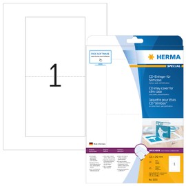 HERMA CD Case Inserts for Slim Cases, 1 Insert Per A4 Sheet, 25 Inserts for Printers, with Perforation, 121 x 242 mm (5033), White