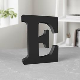 Aruatu 6 Inch Black Wood Letters Unfinished Wood Letters for Wall Decor Decorative Standing Letters Slices Sign Board Decoration for Craft Home Party Projects (E)