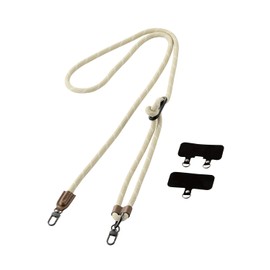 Elecom P-STSDH2R08BE Smartphone Shoulder Strap Shoulder Strap with Hole Seat Included, Round Strap, 0.3 inches (8 mm), Beige