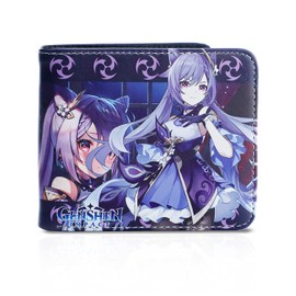 G-Ahora Men's Boys Genshin Leather Wallet Biofold Anime Wallet Credit Card Holder with Lanyard, Keqing, Foldable Wallet, Keqing., Bifold Wallet