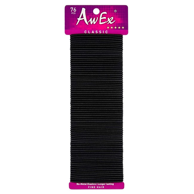 AwEx Black Hair Ties for THIN Hair, 76 PCS,0.09 inch (2.4 mm) in Thickness, 5.5 inches(140 mm) in Length - Hair Bands -No Metal Elastics-Ponytail Holder-Great for FINE Hair