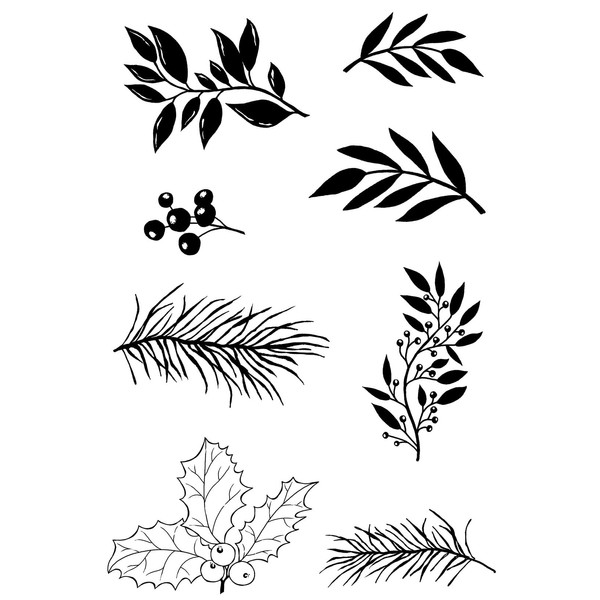 Woodware Clear Singles Paintable Shapes Leafy Sprigs 4 in x