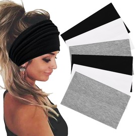 QUEXIUYIN 6 Pack Extra Wide Headbands For Women Stretch Headband Boho Head Bands Women's Hair Band Turban Workout Sports Hairband Accessories (Black, White, Light Gray, 6 Pack)