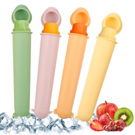 haakaa - Molde de silicona de grado alimenticio con tapas, sin BPA, reutilizables para bebés, para frutas frescas, aperitivos, paletas, palitos de yogur, 3.5 onzas, 100 ml, 4 colores, juego de 4