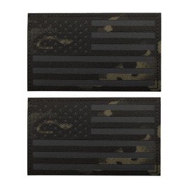 EmWoot 2PCS America American Flag Patches IR Infrared Reflective Patch Laser Cut Patch Hook and Loop(5x3 Inch Black Camo)