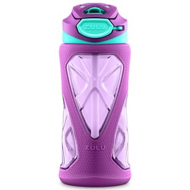 ZULU Torque 16oz Plastic Kids Water Bottle with Silicone Sleeve and Leak-Proof Locking Flip Lid, Soft Touch Carry Loop for School Backpack, Lunchbox, BPA-Free Dishwasher Safe, Purple