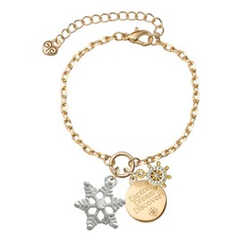 Delight Jewelry Silvertone Snowflake with Clear Crystal Goldtone Discover Dream Explore Zoey Charm Bracelet, 6.5+2" Extender