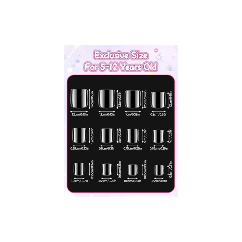 EBANKU 240 mini uñas postizas para niños, cuadradas, cortas, transparentes,