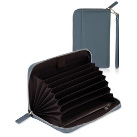 Bewitching Passbook Case, Magnetic Proof, Pouch for Seals, Large Capacity, Genuine Leather, Passbook Holder, Passport Case, Card Case, Women's, blue