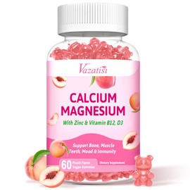 Calcium Magnesium Zinc Gummies with Vitamin D3 & B12, Sugar Free Calcium Supplements for Women Men, Vegan Peach Flavor…