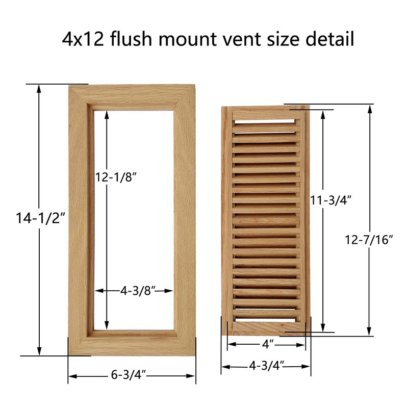 Homewell White Oak Wood Floor Register Vent, Flush Mount with