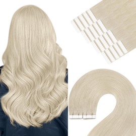 YoungSee Tape-In Extensions, Platinum Blonde Extensions, Real Hair, Blonde, 60 cm Tape-In Real Hair Extensions, Seamless Tape, Skin Weft, Tape-In Hair Extension, Long, for Women, 50 g #60A