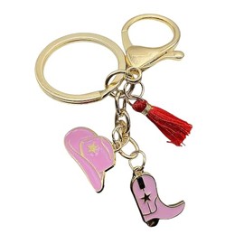 MMIUAEG Western Cowboy Boots Keychain Cute Cowgirl Hat Shoes Keyring Keychain for Women Anti Lost Key Accessories Bag Charm with Tassel-D