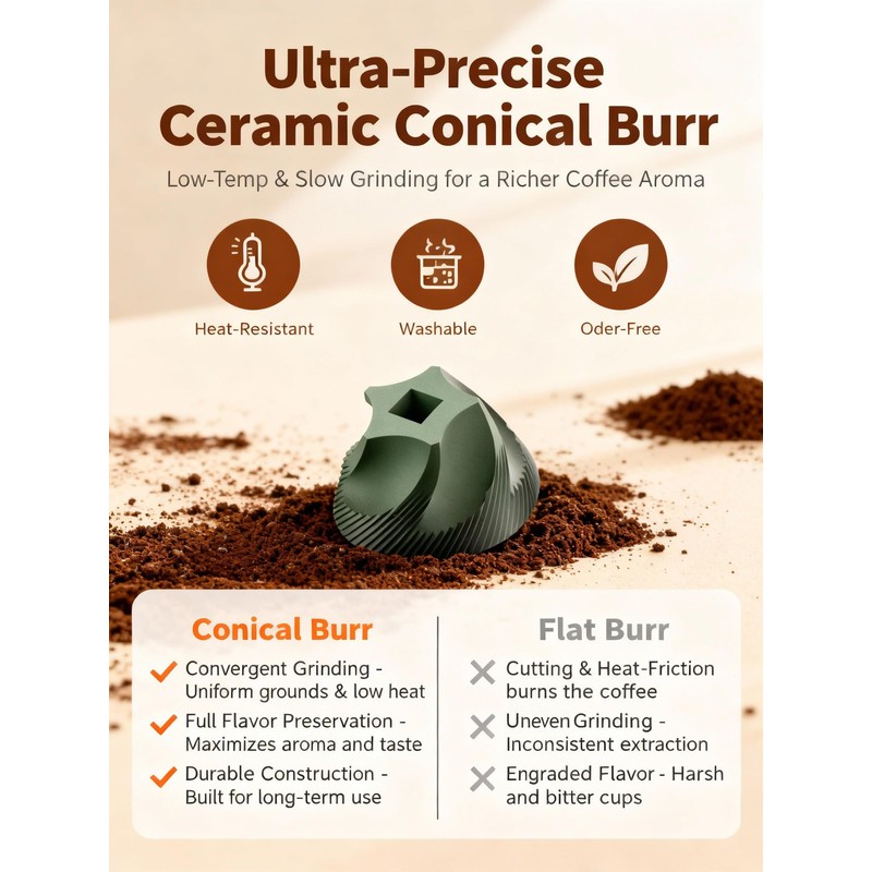 LAMIDO Portable Electric Burr Coffee Grinder, E96T, Matte Black