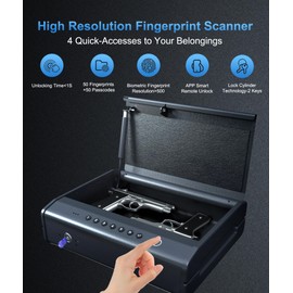 PINEWORLD Gun Safe For Handgun, Gun Case, Biometric Gun Safe For Car, Pistol Safes With Fingerprint|Passcode|Key Unlock, Full Voice Prompt Gun Lock Box with Cable, Charging Port